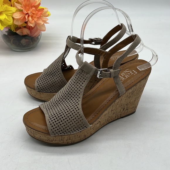 Franco Sarto Clinton Cut Out Tan Cork Wedge Sandal Size 8. MCW2818B - Picture 3 of 9